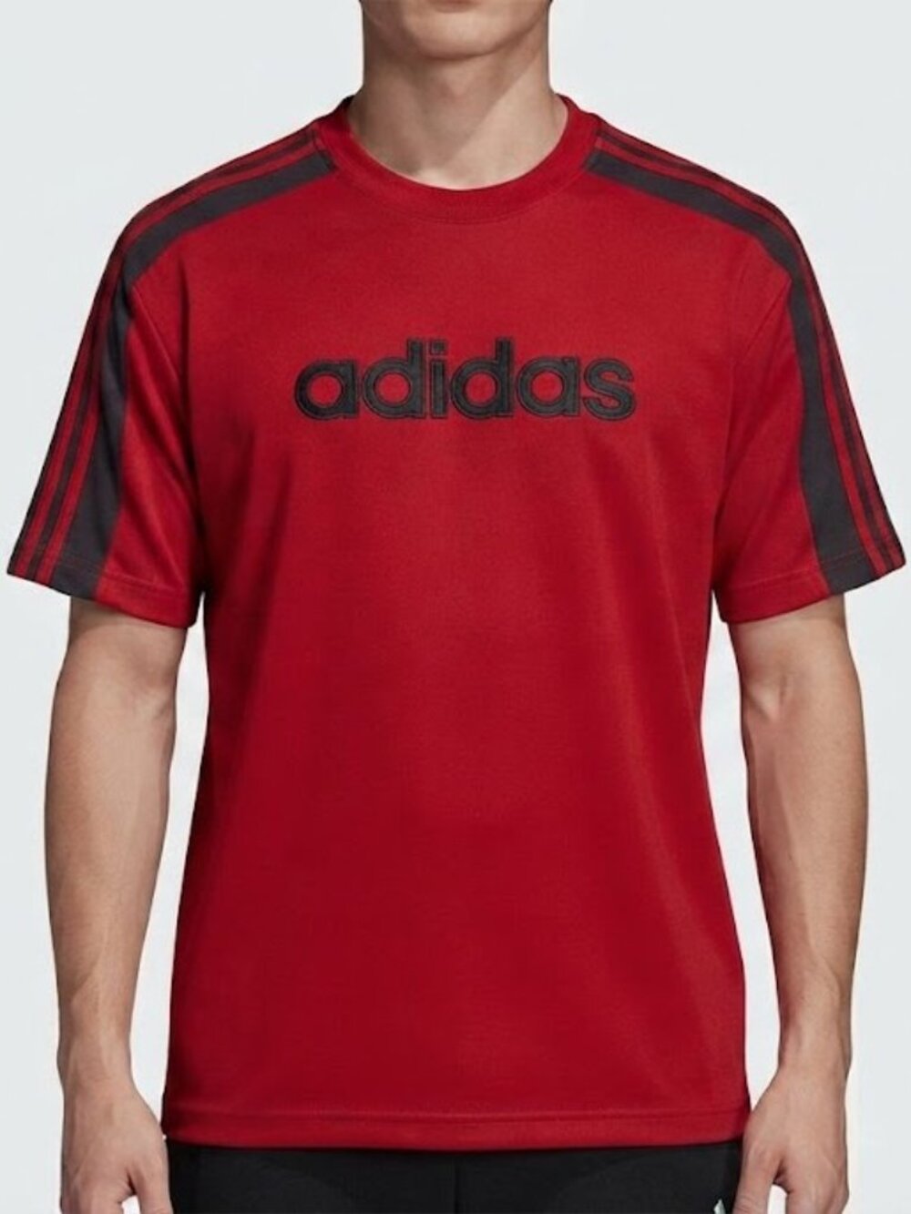 Adidas Red Logo Tee with Black Stripe Detail